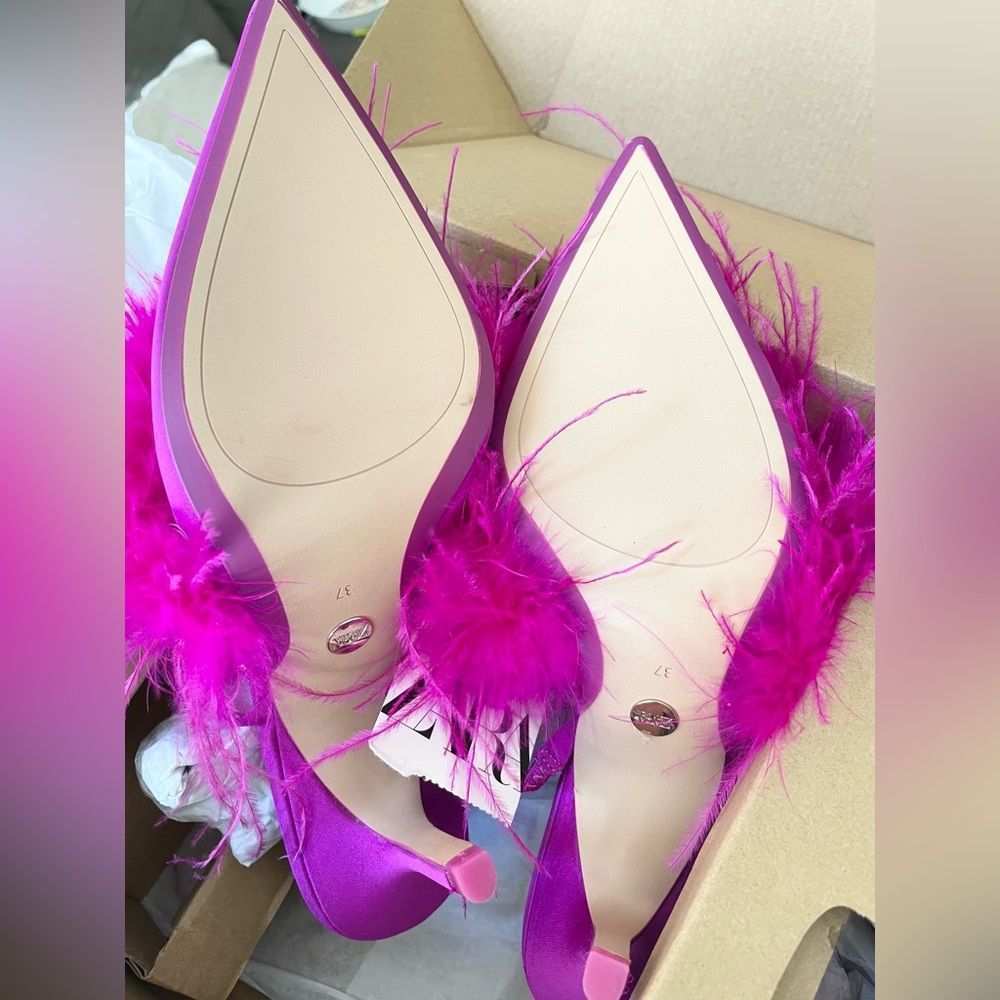 ❤️‍🔥Zara feathered fabric heeled shoes 038/42 - Picture 2 of 16